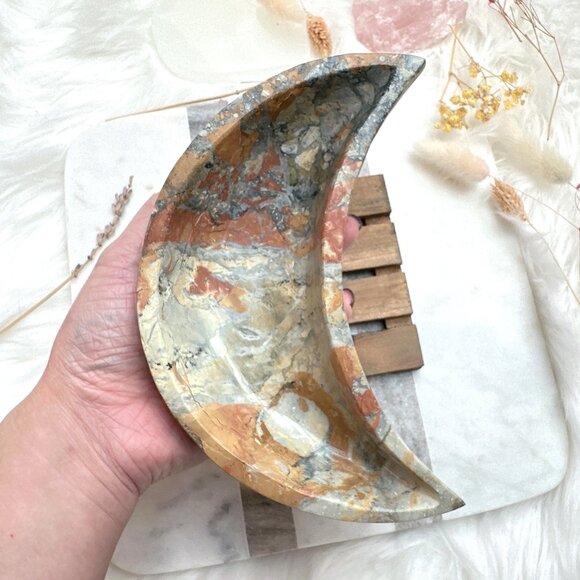 Gorgeous Maligano Jasper Crescent Moon Bowl - Picture 2 of 8